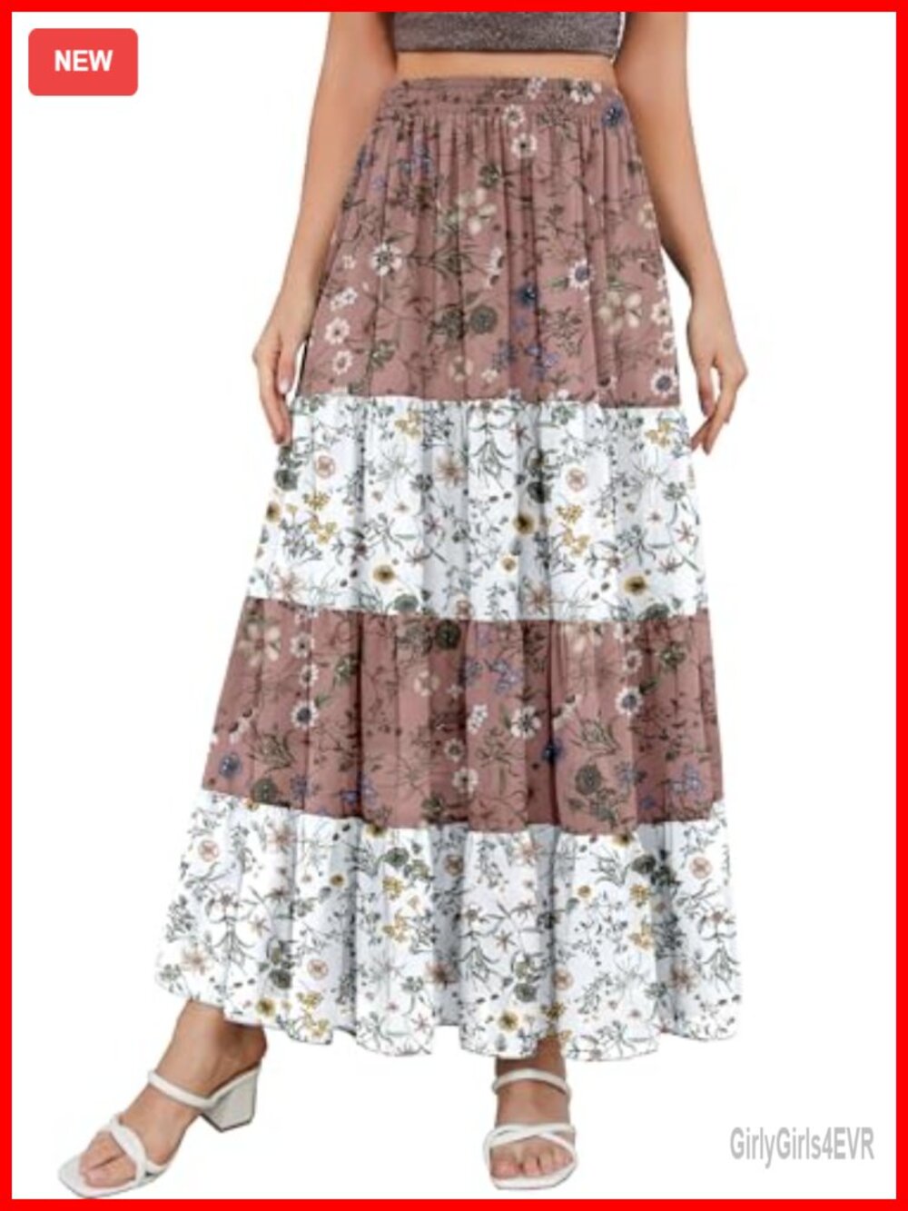 Women's Floral Maxi Skirt Polyester Chiffon Patchwork Boho A-Line